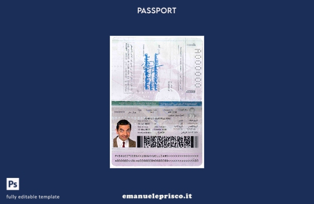 modello di passaporto dell'Arabia Saudita in stile verificato
